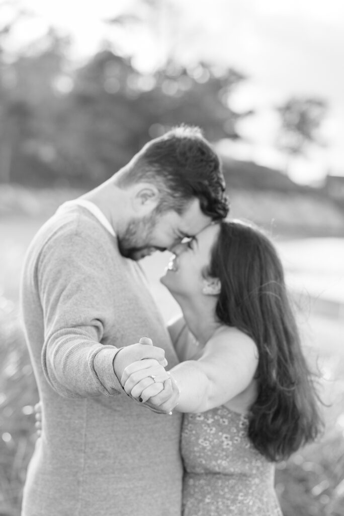 Black and white engagement session photo