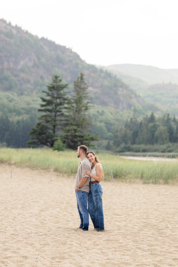 New England Engagement Session with mountains in the background