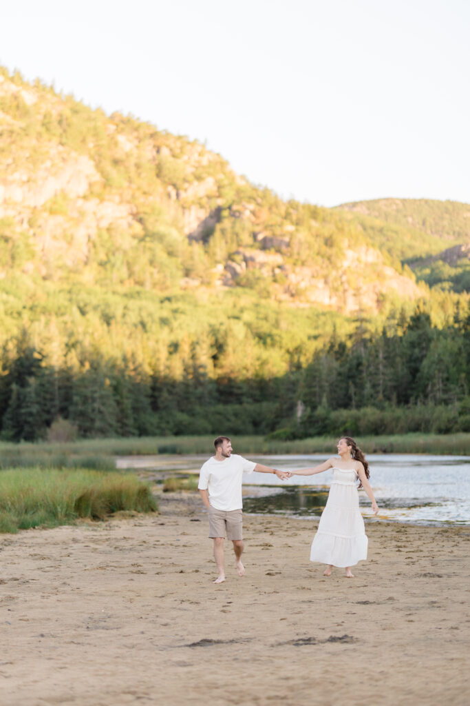 Scenic Engagement Session with couple holding hands